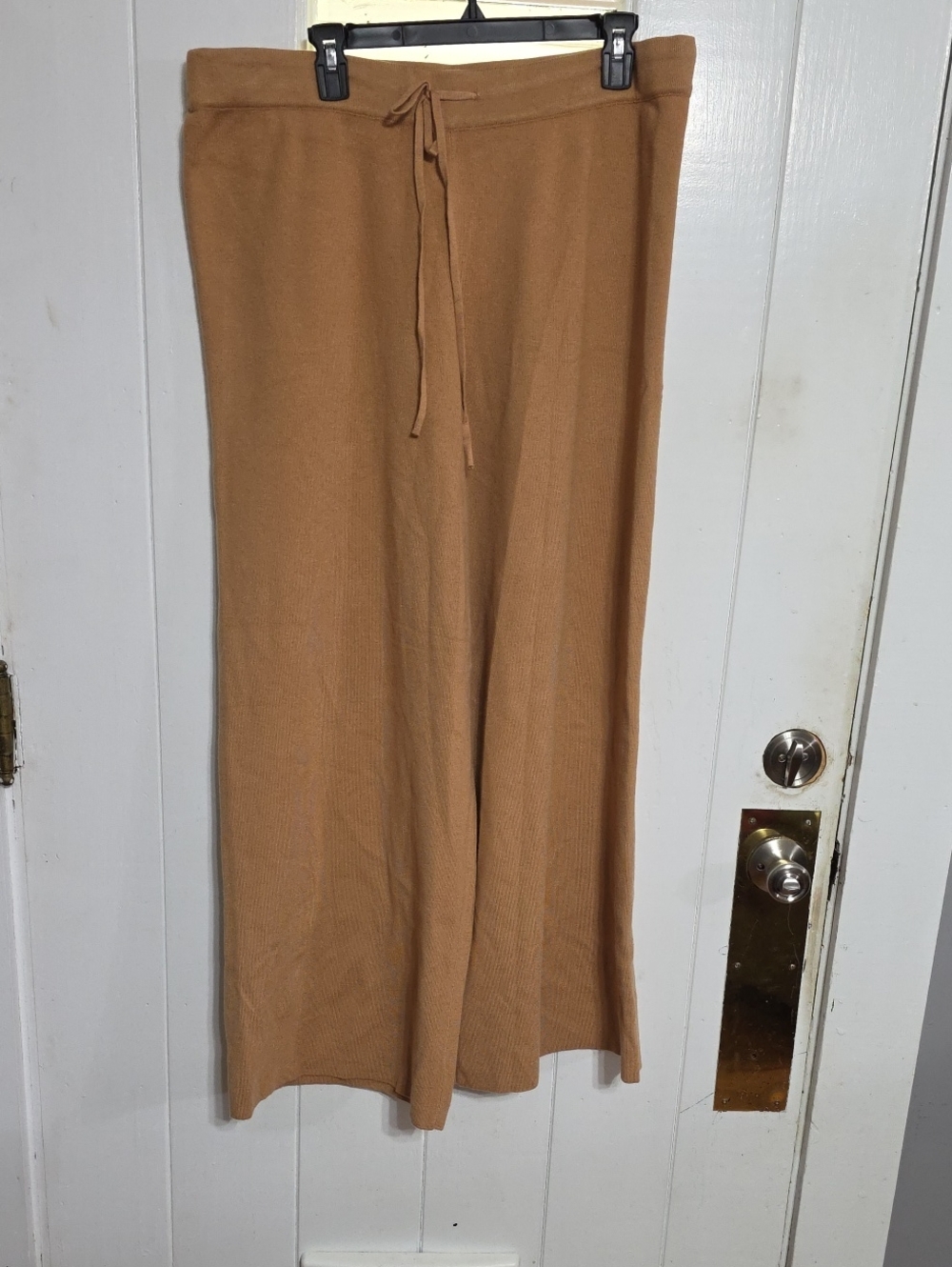 NWT Skies Are Blue Curvy Ribbed Knit Pants Caramel Drawstring Wide Leg Sz 1X